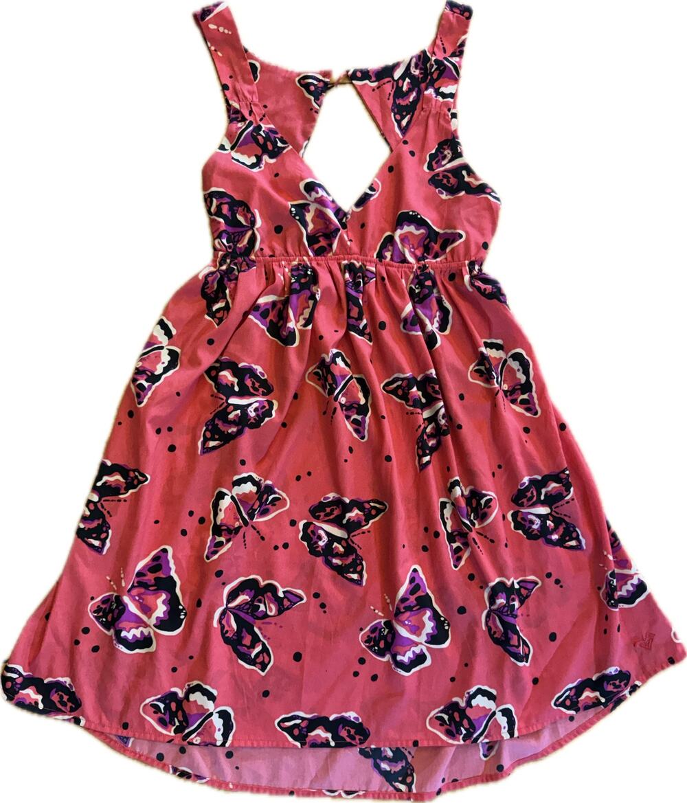 Roxy Dress Size M Pink Butterfly Print Sleeveless Fit & Flare